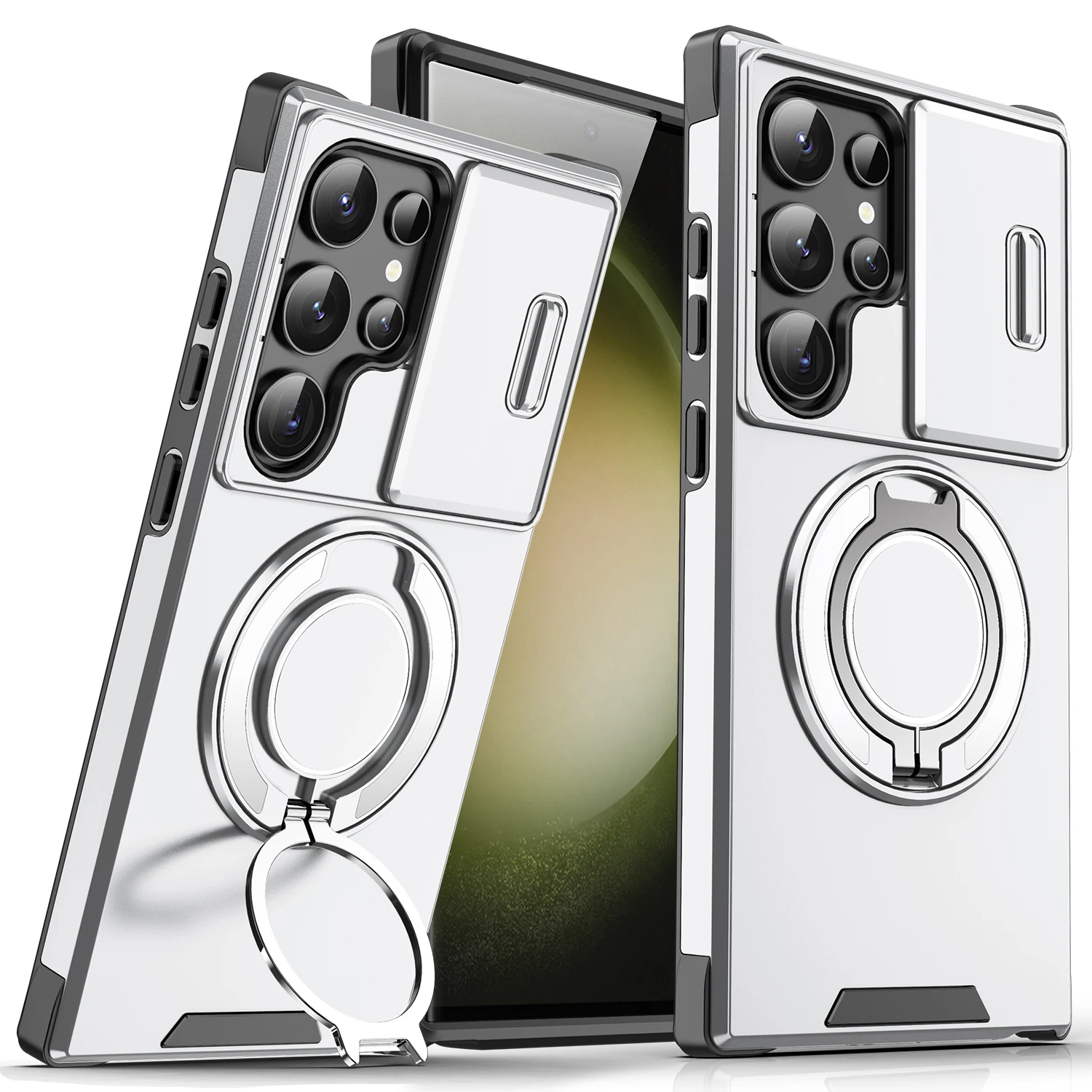 Armor Magnetic Bracket Holder Case with Sliding Window Camera Protection Cover