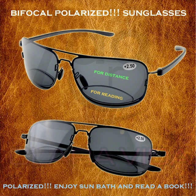 Pilot Frame Black Lenses See Near and Far Polarized Bifocal