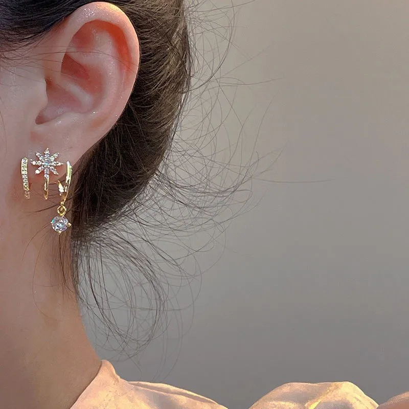 Micro Sparkling Zircon Stars Shape Stud Earrings for Women Trendy Temperament Earring Party Jewelry