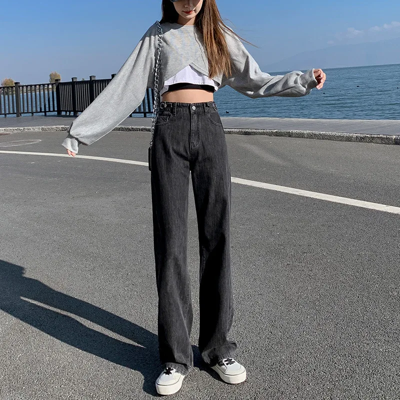 High-Waisted Jeans Womens Spring 2022 New Trend Comfortable Loose Age-Reducing Thin Straight-Leg Wide-Leg Pants Mopping Pants fashion clothing Jeans