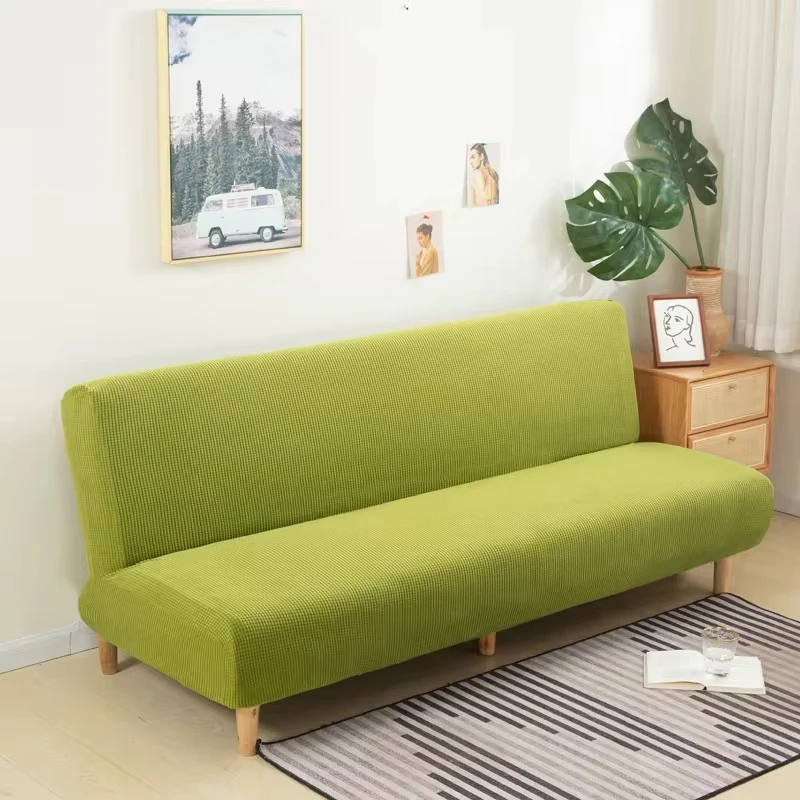 Polar Fleece Fabric Armless Sofa Bed Cover Solid Color Without Armrest Big Elastic Folding Furniture home Decoration Bench Cover 4