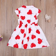 

Kid Girls Lapel Neck Dress Heart Pattern Printed Short Sleeve Button Chest Casual Dresses