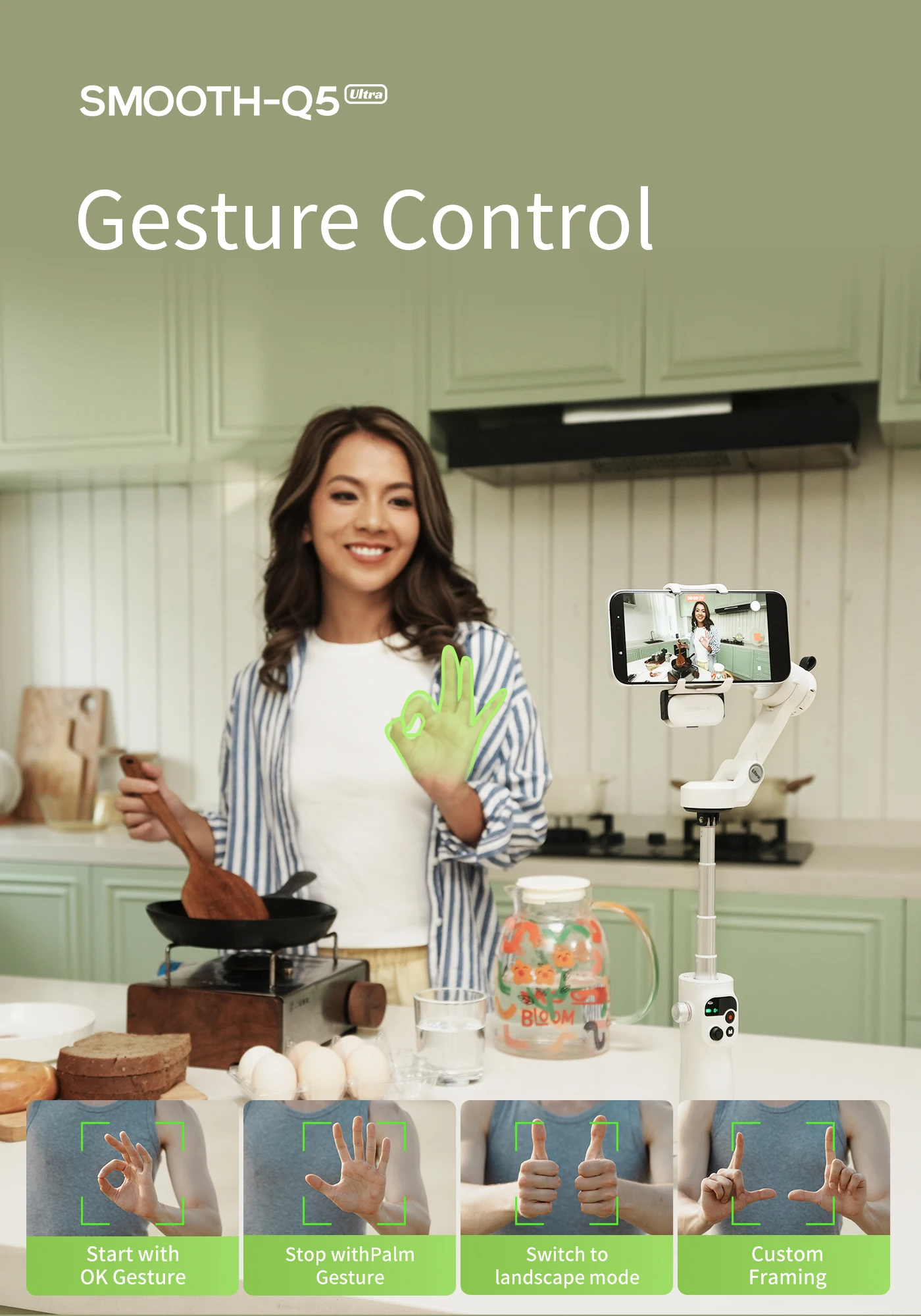 SMOOTH Q5 Ultra All-Round AI Tracking Smartphone Gimbal For Photography,With Tri