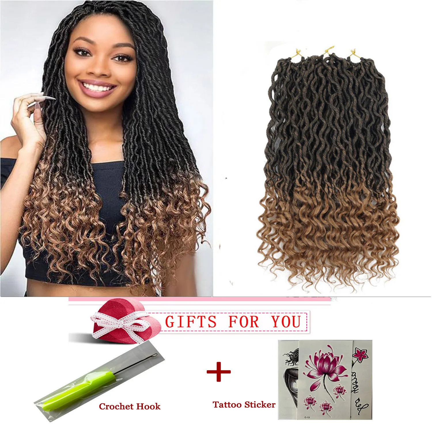 

Goddess Locs Crochet Hair Curly Ends Synthetic Faux Locs Braids for Women Ombre Dreadlocks Pre-looped Braiding Hair Extensions