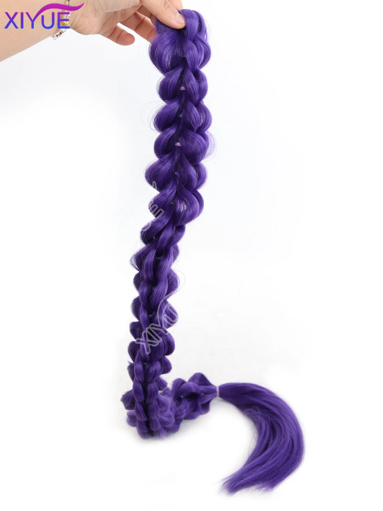 합성 직조 보라색 머리 포니테일, 여성용 코스프레 의상 헤어스타일, 할로윈 크리스마스 파티 스타일링