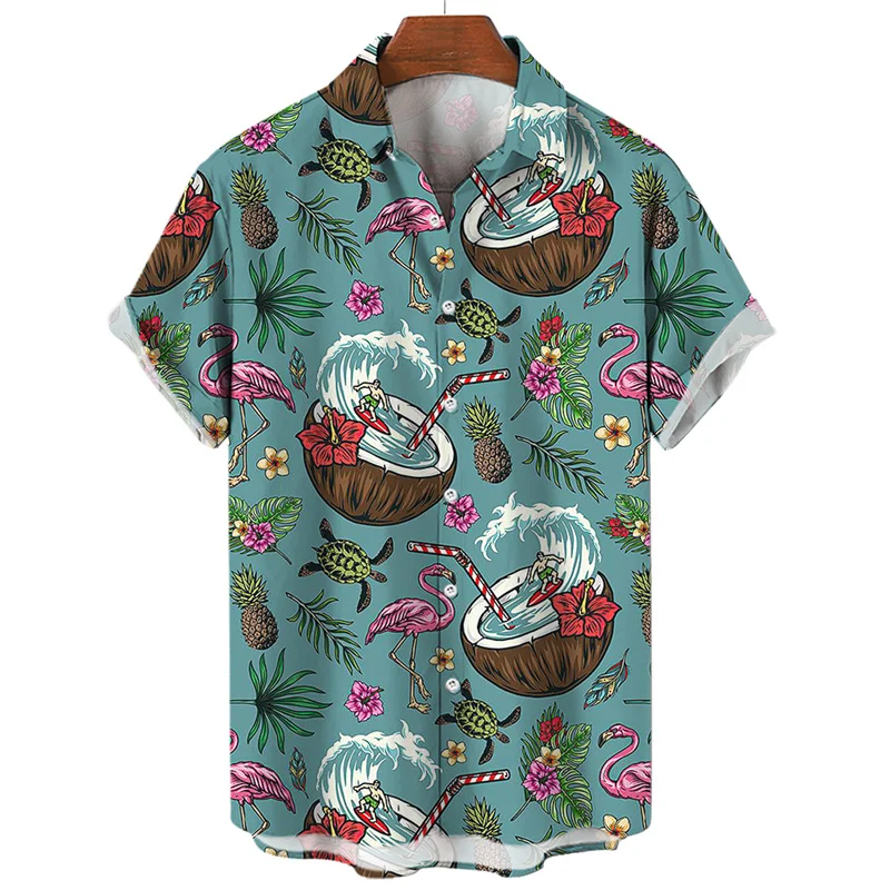

Hawaiian Shirt Men Fruit 3d Print Pineapple Coconut Short Sleeves Tops Summer Fashion Cool Beach Oversized Button Lapel Blouse