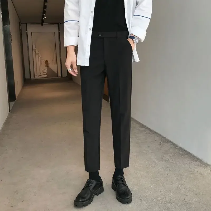 thumbnail image 1 of Pantalones de sastrería social de talla grande para hombre, pantalones de traje de negocios ajustados y trenzados, ropa de estilo coreano antiarrugas, 1 of 4