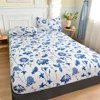 Twin Fitted Bed Sheet with Elastic Blue Flower Printed Bed Cover Single/Queen/King Bed Linen Reactive Printed Mattress Cover 180 1