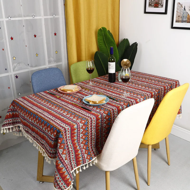

Boho Home Decoration Luxury Tablecloth Coffee Table Cloth Rectangular Runner Party Decor Retro Printed Cotton Linen Desk Pad Mat