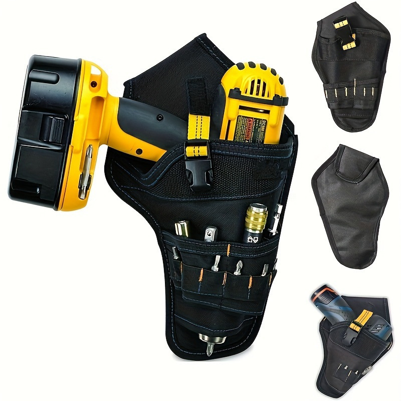 Durable Tool Bag with Power Tool Holster, Cordless Drill Holster, Single Hook & Metal Clip for Secure Attachment Organizer
