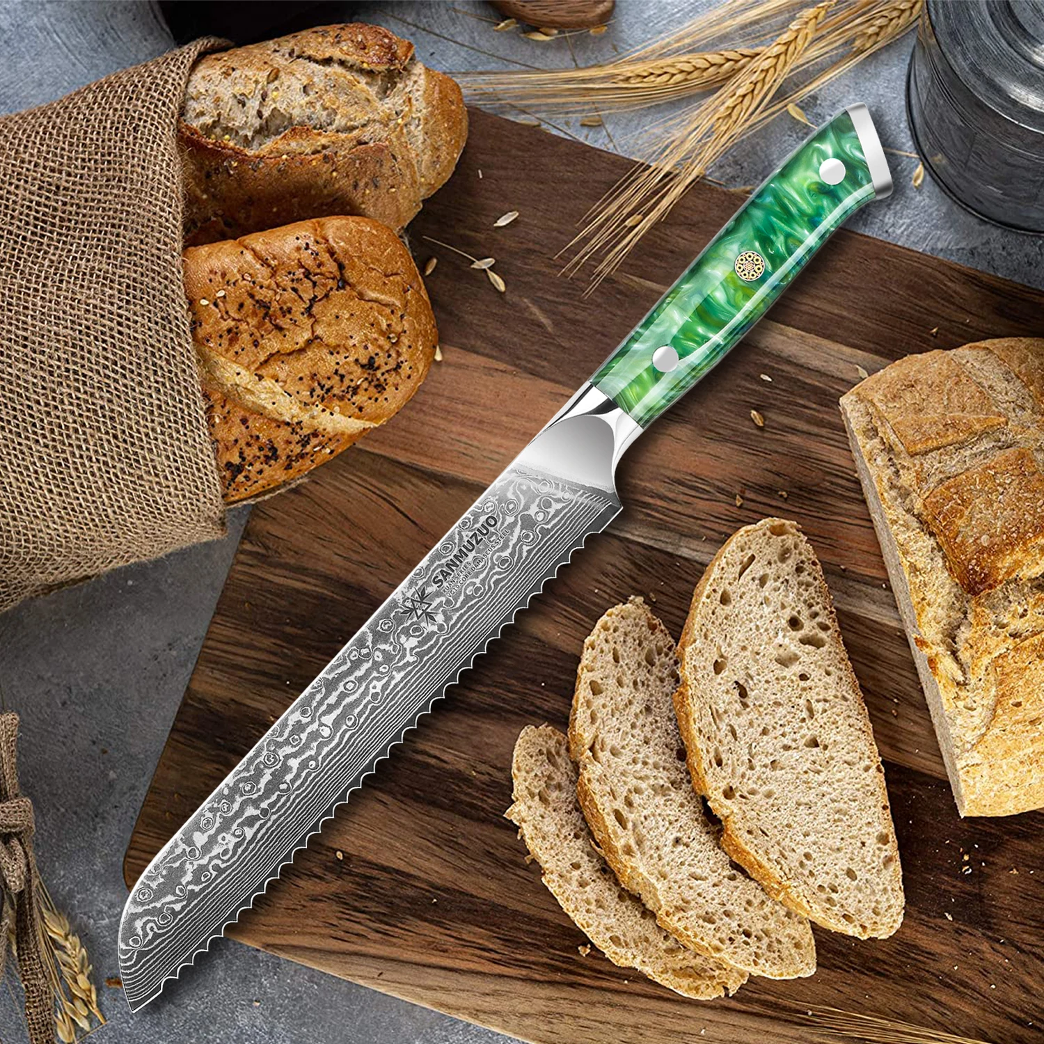 Damascus Steel Serrated Bread Knife 2