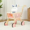 Colorful Shopping Cart Wooden Household Toys Baby Stroller Three Colors Trolley Toddler Cart 2