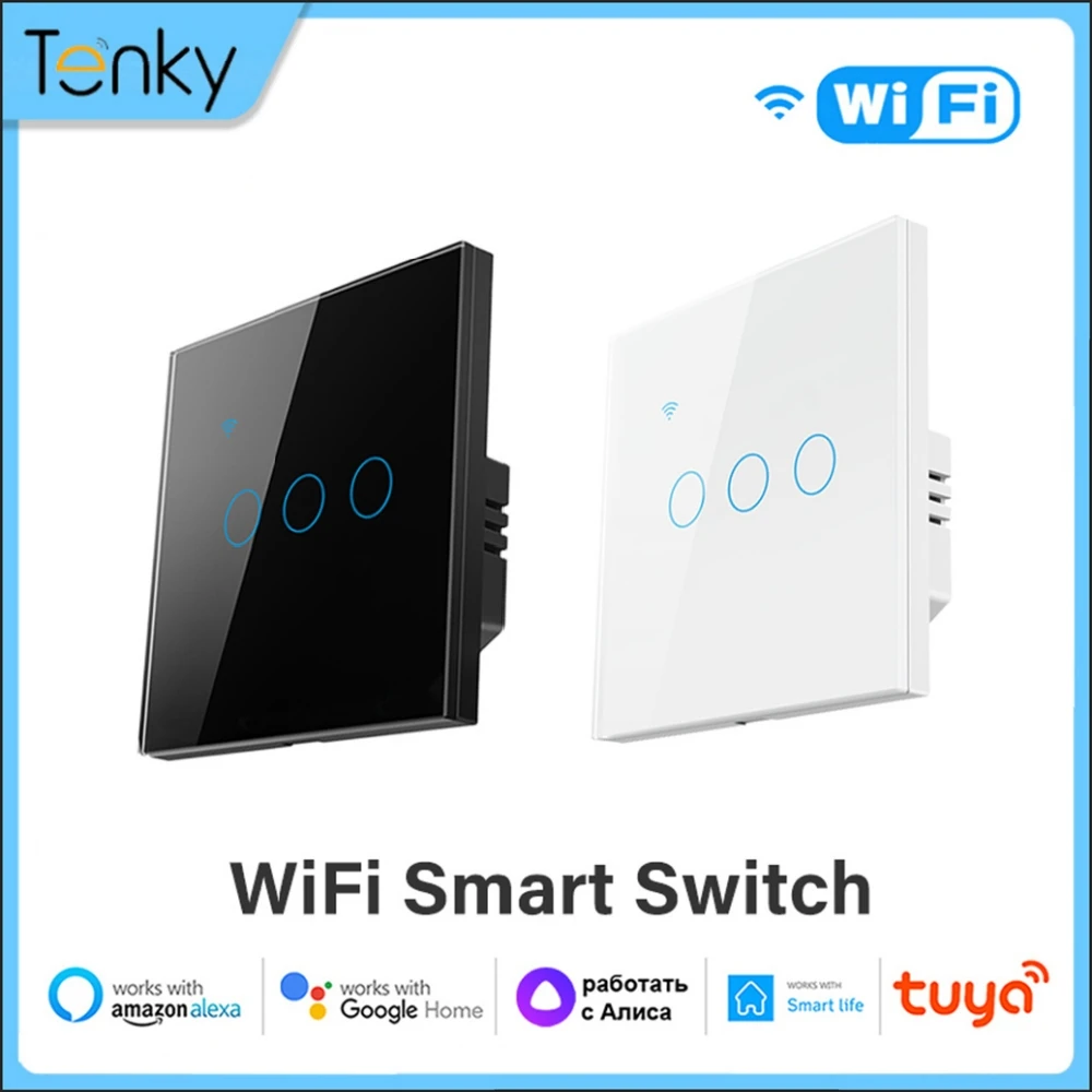 1/2/3/4Gang Tuya Wifi Smart Touch Switch Eu Plug Smart Home Light Wall Button 86*86Mm Cavo Neutro Per Alexa E Google Home