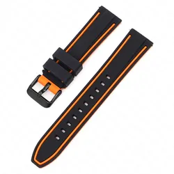 Universal Double Color Waterproof Sport Silicone Watch Strap, Quick Release Rubber Band, Unisex Bracelet - 26mm (Black orange02)