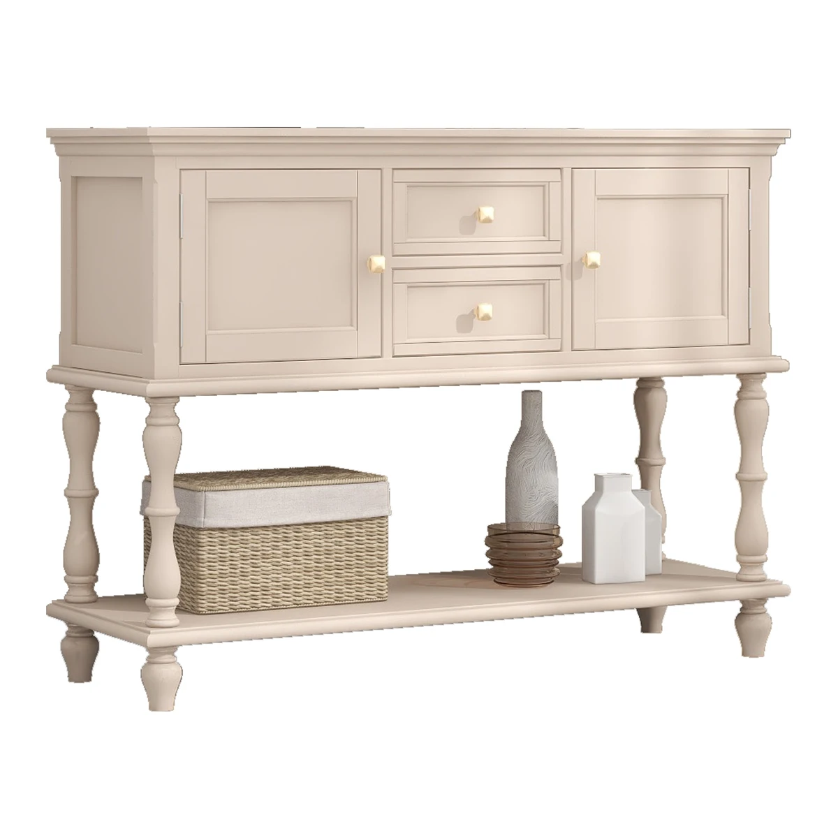 

ZF French Milk Coffee Color Hallway Rack Sideboard Cabinet Table High Leg Storage Cabinet Desk Pieces
