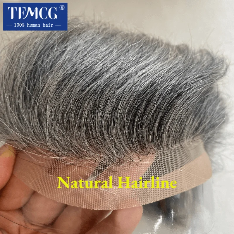 Men Grey Ladies Wig 1B80 Grey Men Toupee 100% Human Hair