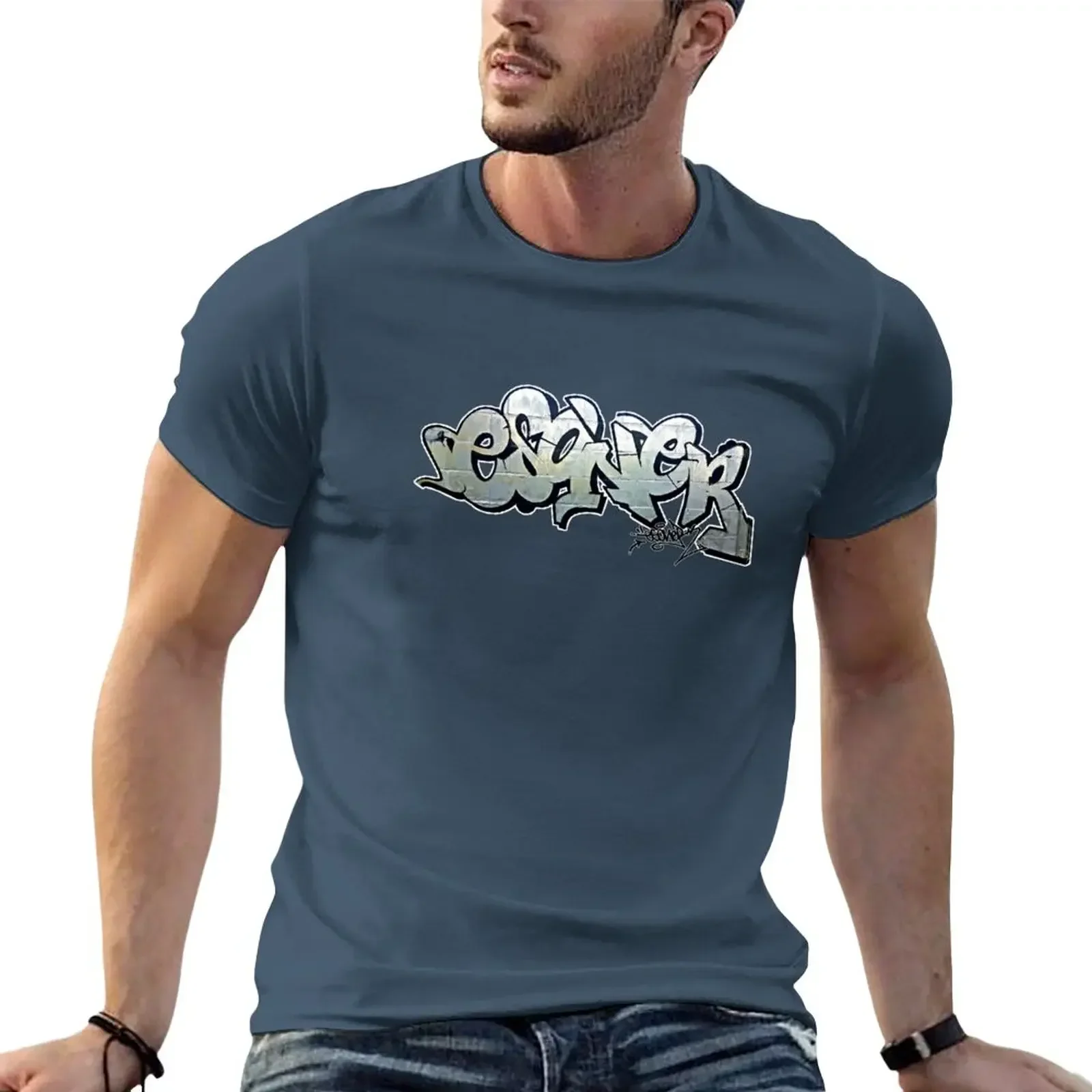 

2024 summer new men t shirt ESONER URBAN GRAFFITI STREET STYLE T-Shirt hippie clothes short sleeves pure cotton tops streetwear
