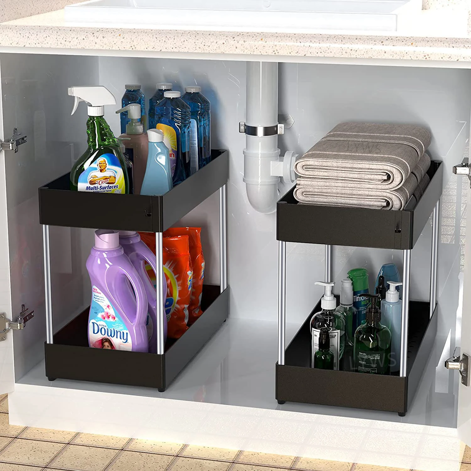 2 Sets of 2-Tier Multi-Purpose Bathroom Cabinet Under Sink Organizers and  Storage, Pull Out Medicine Cabinet Organizer - AliExpress