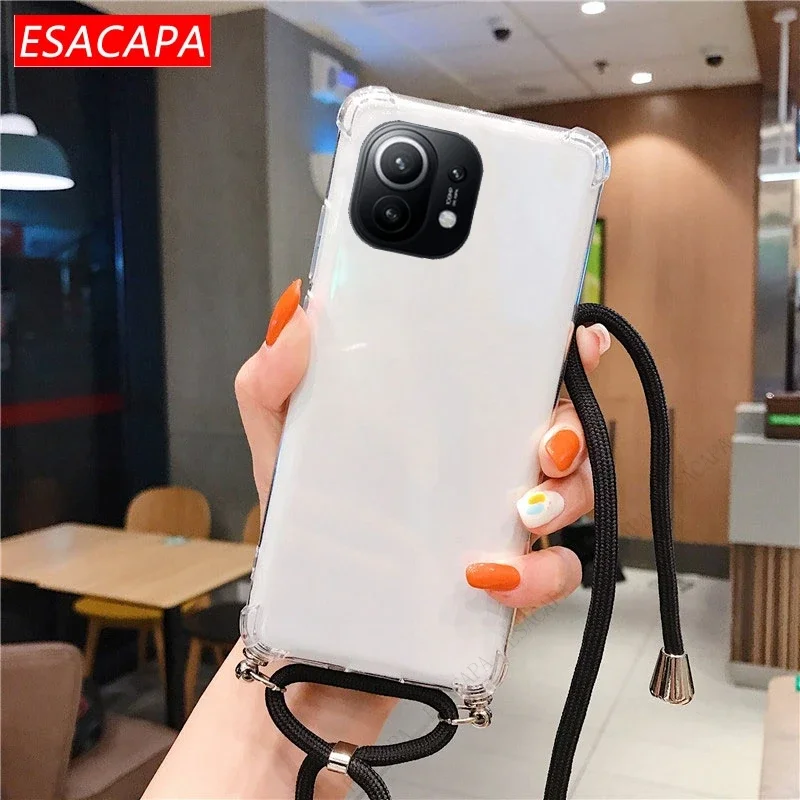 Lanyard Neck Strap Cord Rope Transparent Soft TPU Shockproof Phone Case
