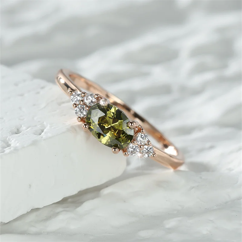 Classy Olive Oval Sparkling Diamond Rose Gold Ring