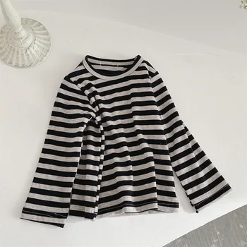 طقم ملابس أطفال ربيعي تي شيرت مخطط بأكمام طويلة + فستان دانتيل سهل الارتداء طقم مكون من قطعتين للفتيات من سن 0 إلى 3 سنوات 4