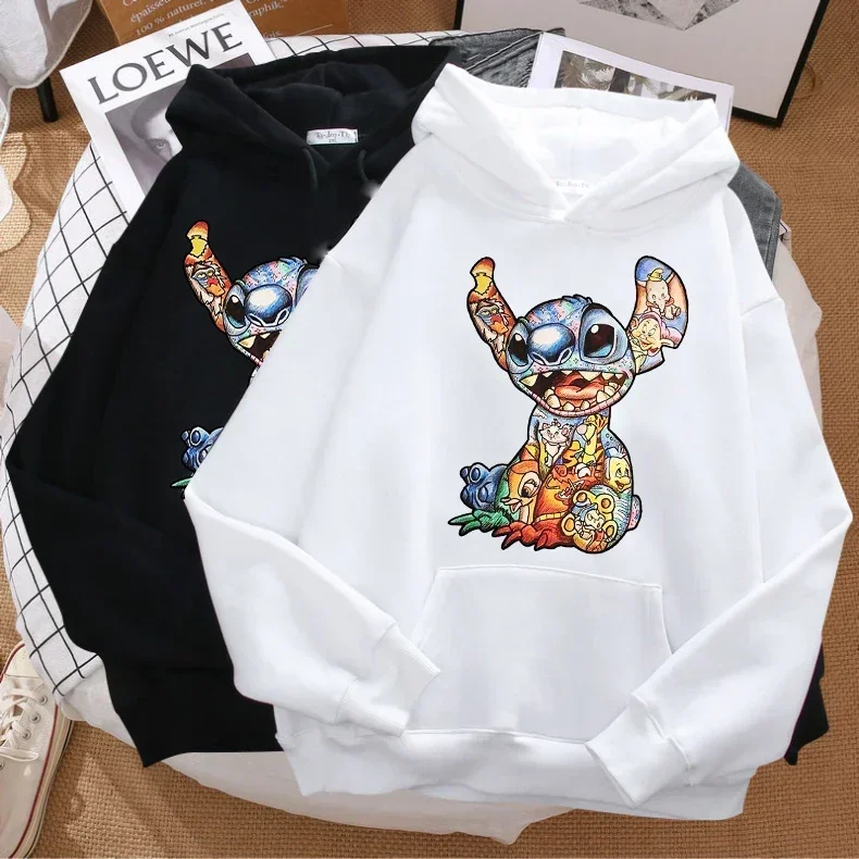 

Kawaii Women Hoodies Stitch Harajuku Pullovers Cute Casual Tops Angel Print Hooded Sweatshirt Funny Long Sleeves Clothing Tops
