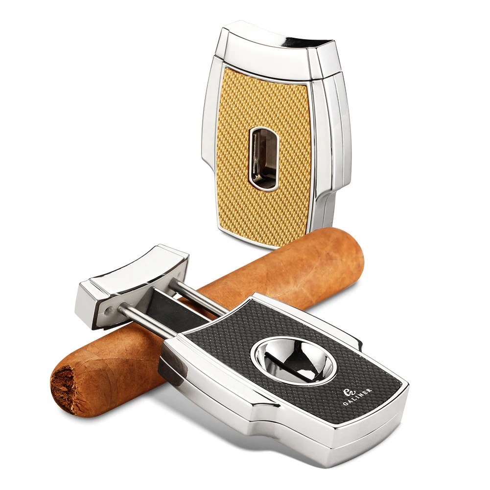 GALINER Cigar V Cutter Metal Butten Open Sharp Blade Cigar Cutter Portable Tabacco Cutting V-Cut Knift For Cigar