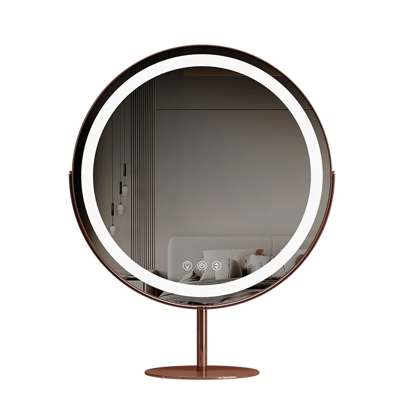 Circular desktop LED makeup mirror with light, smart sensing touch makeup fill light mirror, rotatable