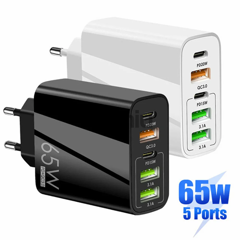 

10Pcs/lot 65W Fast Charger USB PD Muti Plugs Fast Charging GaN Charger Mobile Phone Quick Charging Type C for iPhone Samsung