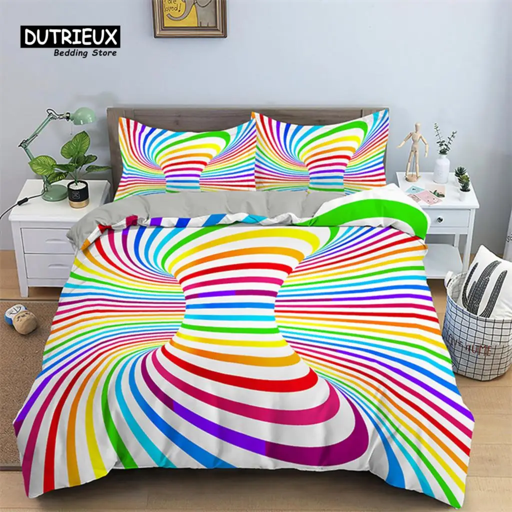 

Colorful Psychedelic Duvet Cover Microfiber 3D Print King Bedding Set for Girls Abstract Geometric Quilt Cover 2/3pcs Queen Size