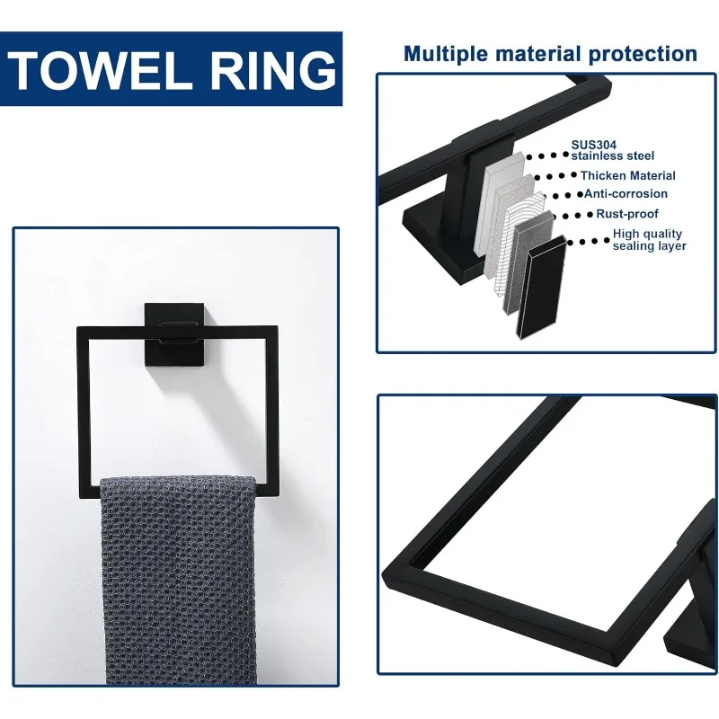 5 Pieces Bathroom Hardware Accessories Set Matte Black,24Inch Towel Racks for Bathroom,Bathroom Towel Rack Set Stainless Steel