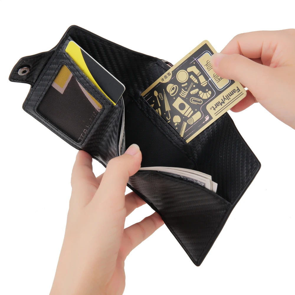 DIENQI Carbon Fiber Card Holder Wallets Men Brand Rfid Black Magic Trifold Leather Slim Mini Wallet Small Money Bag Male Purses 5