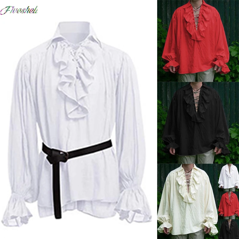 Medieval Camisa Shirts for Men Pirate White Shirts Ruffle Steampunk Gothic Costume Cosplay Renaissance Victorian Tee Tops