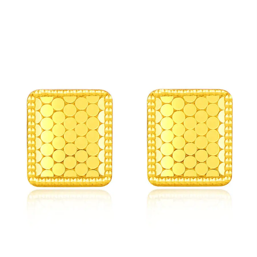 

Pure 999 24K Yellow Gold Earring Women Lucky Square Earrings Stud 1.7-1.9g