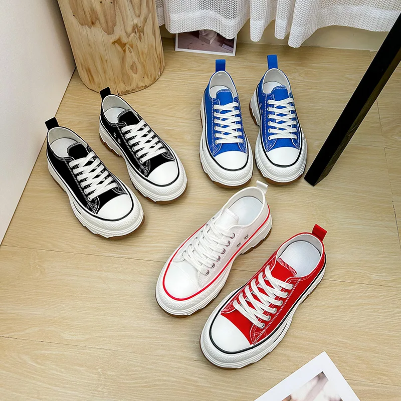 Versatile Retro Vintage Canvas Shoes for Women Student Thick Soled Board Shoes Increase Leisure Sneaker Shoes 2024 New