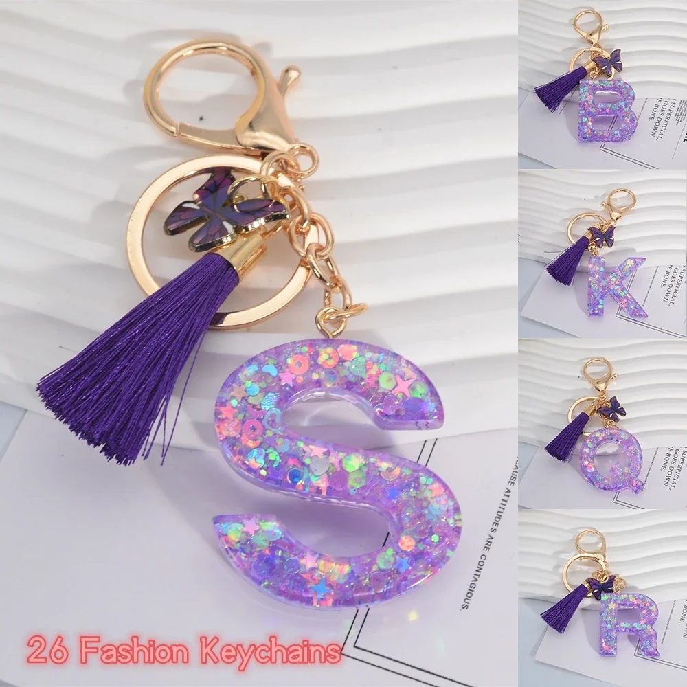 Us Purple Heart|purple Star Sequin Initial Keychain - Zinc