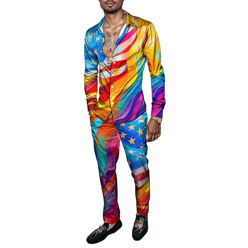 2025 New Style Spring Summer Men Shirt Set Brand Print Fashion Simple Two Piece Set Mens Luxury Lightweight Party Long Sleeves S_voghion.com