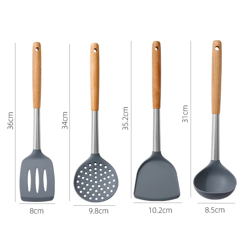4pcs Silicone Cookware Set Kitchen Cooking Tools Non-stick Shovel Omelette Spatula Large Soup Spoon Strainer Kitchen Accessories