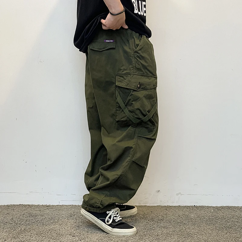 American Vintage Cargo Pants Men Clothing Multi-Pocket Straight Trousers