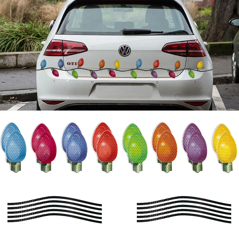 

28pcs Bulbs And Wires Christmas Decor Reflective Bulb Light Shaped Sticker Magnetic Wires Set Car Refrigerator Window Supplies