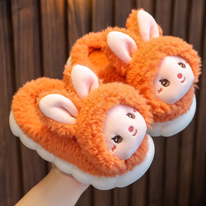 Family Cotton Slippers For Girls Boys Cute Cartoon Lovely Princess Warm Kids Autumn Winter Cotton Slippers Anti-slip Home Shoes