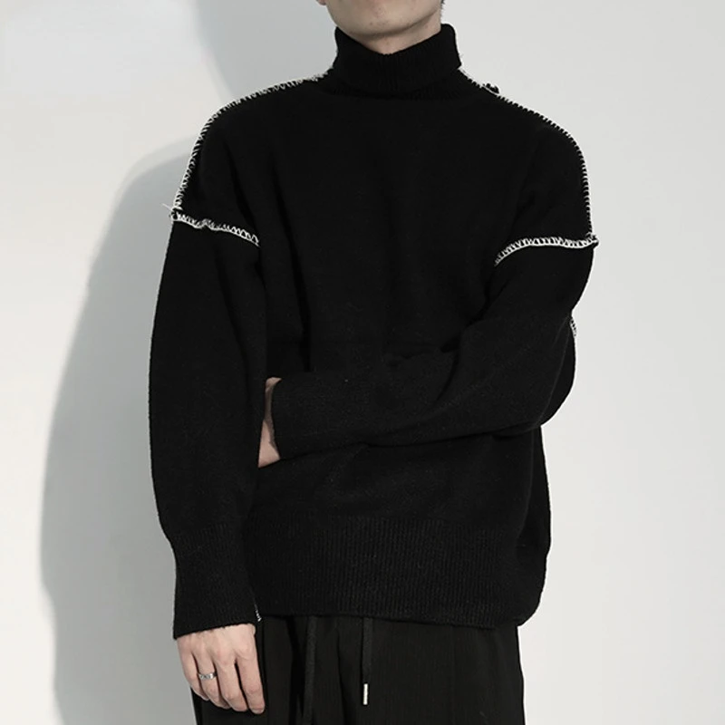 

Дизайн 2023, зимний утепленный Элегантный Модный мужской роскошный вязаный пуловер с высоким воротником, модный мужской свободный свитер, Топ
