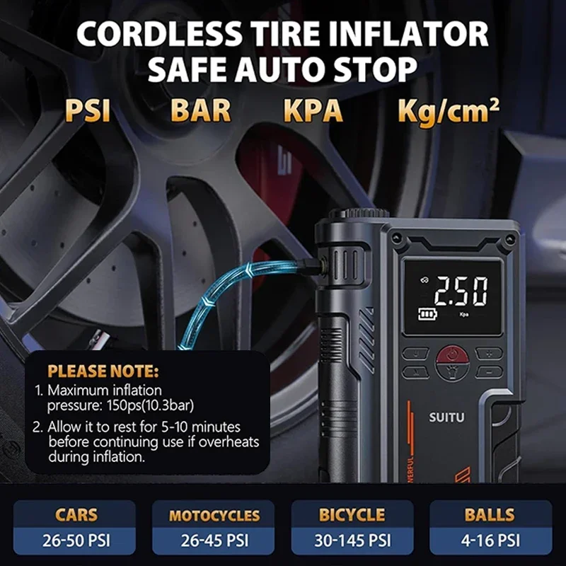 Portable Tire Inflator 12V Multi-function Car Emergency Power Jump Starter 4 In 1 Air Pump Battery Booster Device