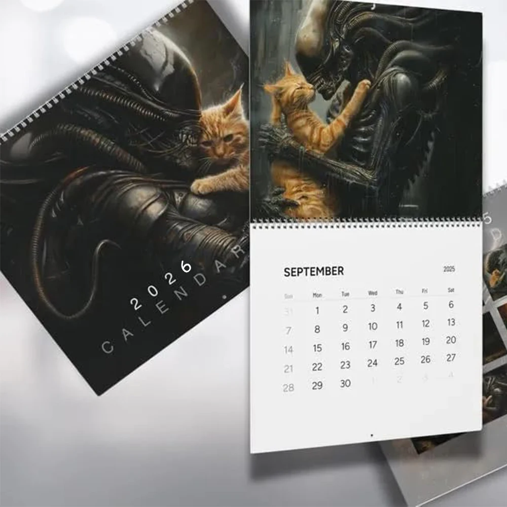 2026 New Alien Cat Calendar Creative Design Calendar Home Decor Schedule Time Tool Gift For Cat Lovers 12-Month Calendar