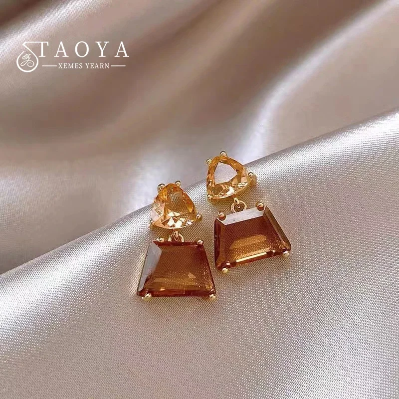 Hochwertige geometrische, bernsteinfarbene Kristall-Quadrat-Ohrhänger für Damen, koreanischer Modeschmuck, Gothic-Party, luxuriöse, süße Ohrringe für Mädchen