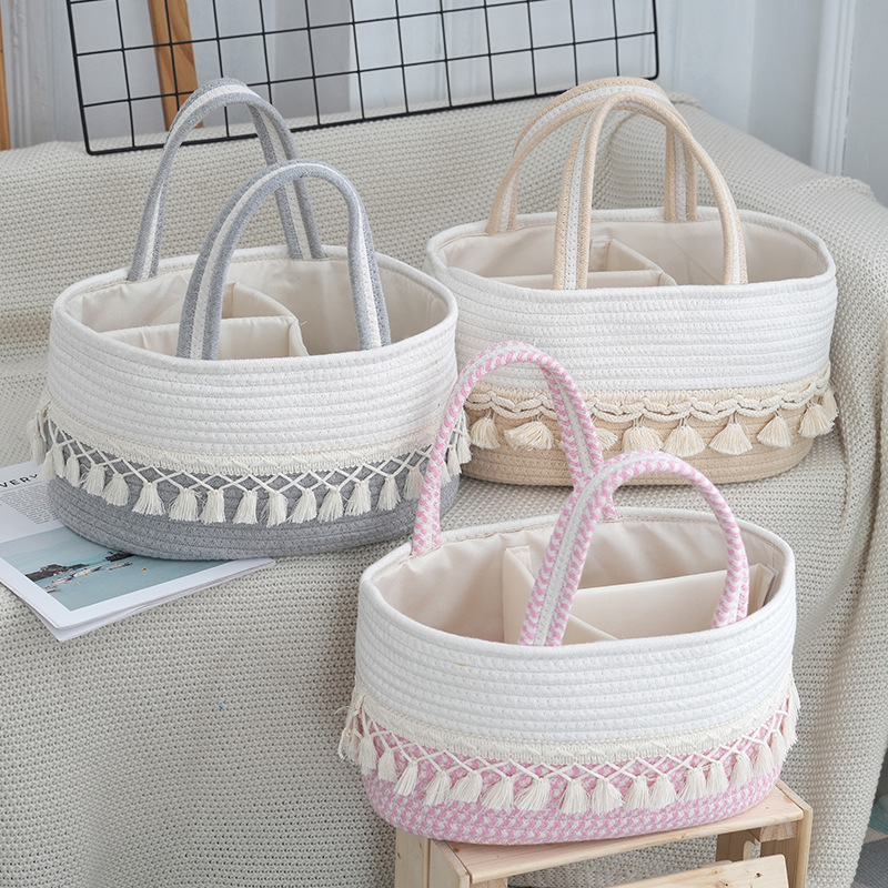 Baby Diaper Basket Toy Storage Basket Tassel Handbasket Handbasket Handbasket Handbasket Can Be Detached and Portable