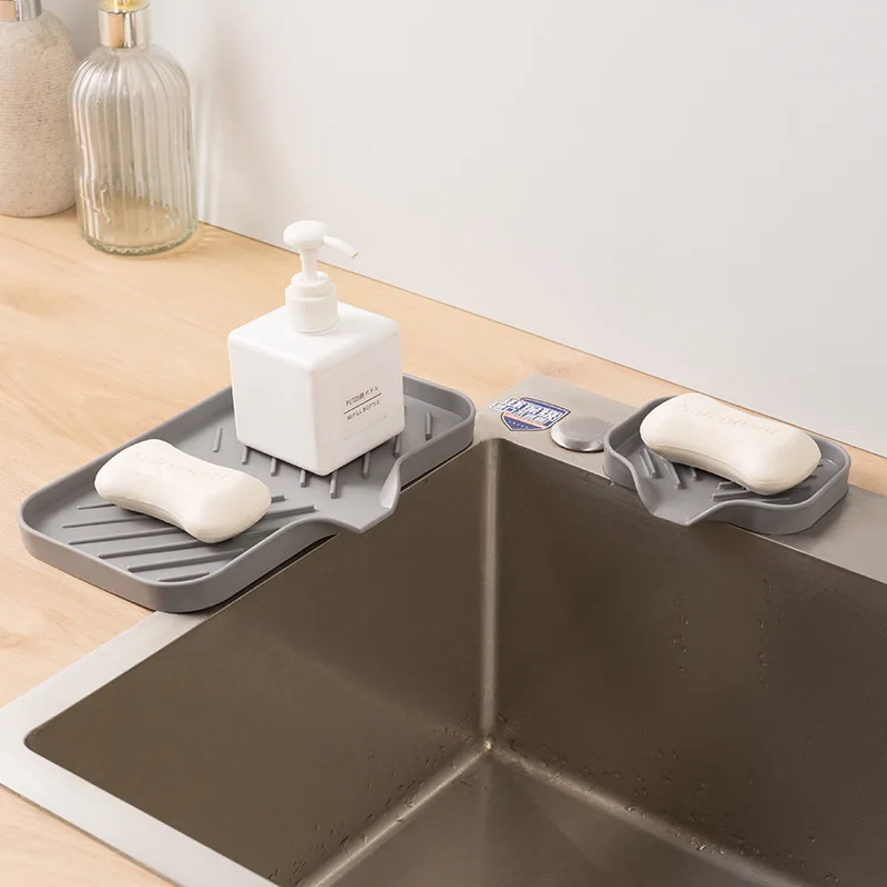 1/2pcs Kitchen Sink Silicone Tray With Drain Soap Sponge Storage Holder Countertop Sink Scrubber Brush Soap Storage Rack 5