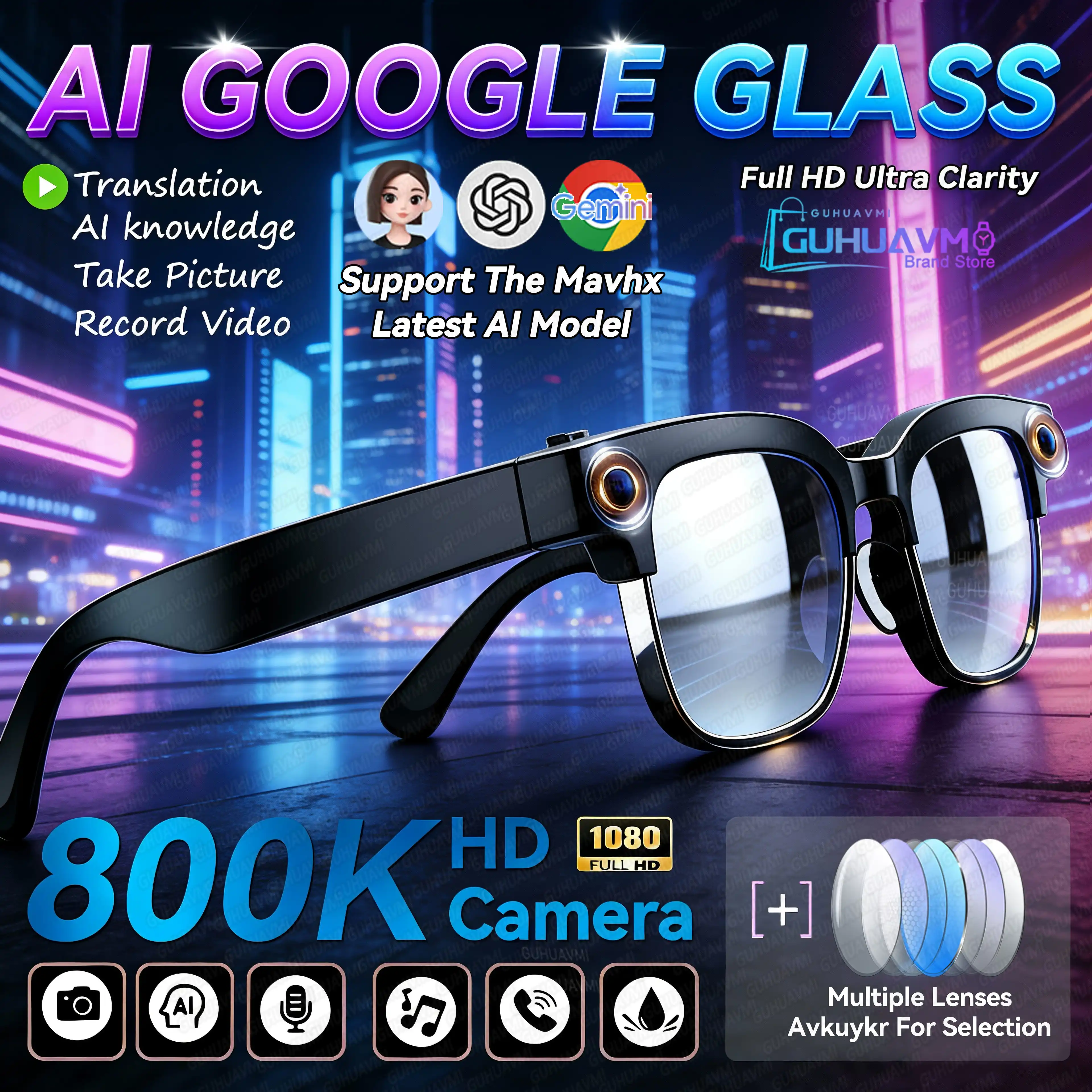 2026New AI Smart Glasses 120 + Traduzione linguistica 800W Pixel Camera Video Lettore musicale Chiamata Business 8K Cambia colore Occhiali da uomo