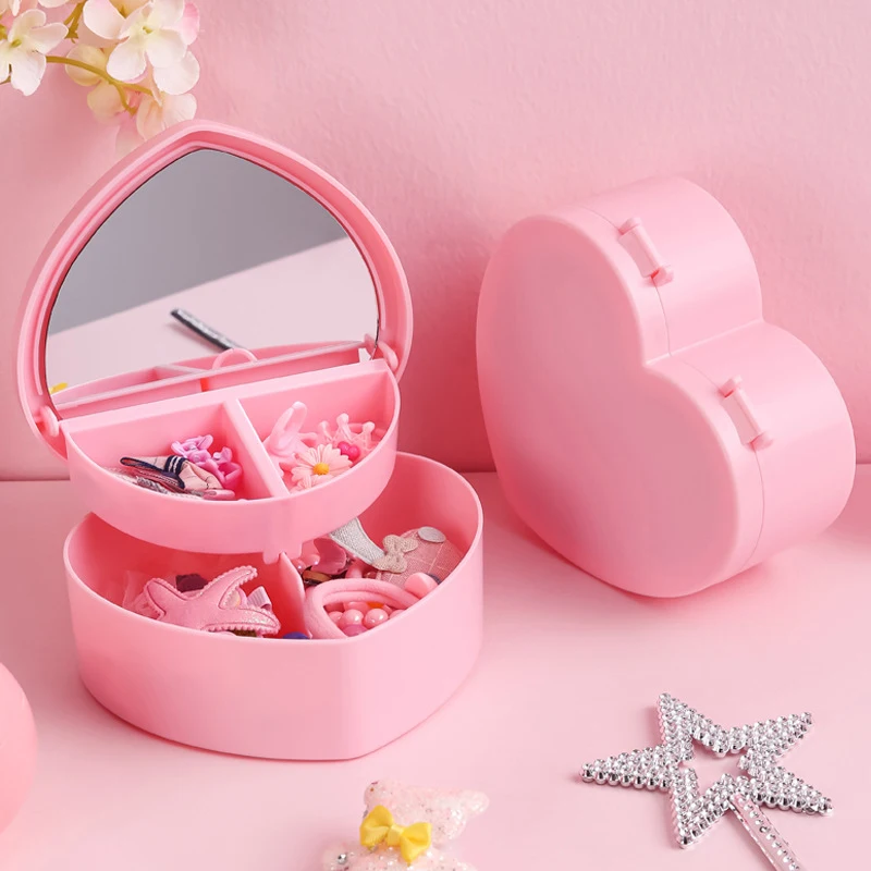 Pink Storage Box Girl Heart Shape Desktop Cosmetic Organizer Cute