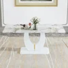 Dining Table 71" Marble Kitchen Table Modern Rectangular Dining Room Table with Marble Tables Top Wood Pedestal Base Ideal 4